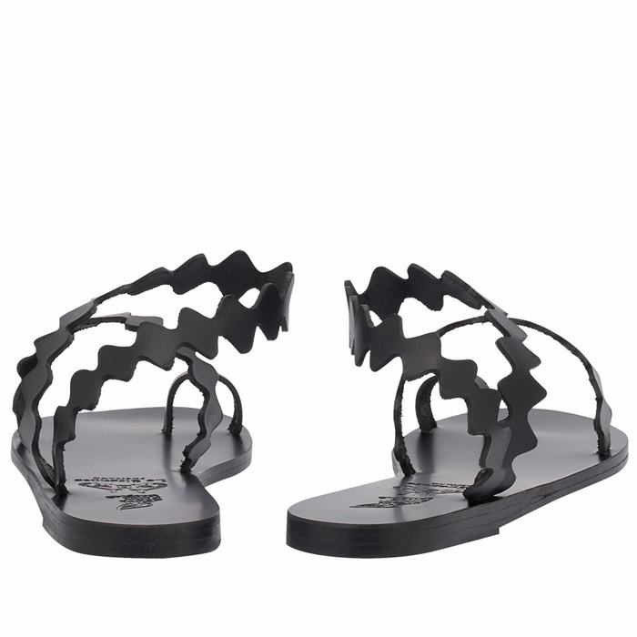 Women Ancient Greek Sandals Eleftheria Onda Leather Toe-Post Sandals Black | FXW4089PM