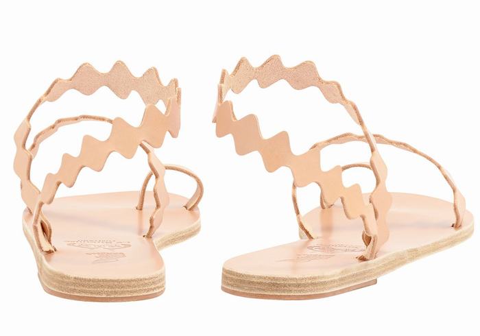 Women Ancient Greek Sandals Eleftheria Onda Leather Toe-Post Sandals Beige | QGQ5658MA