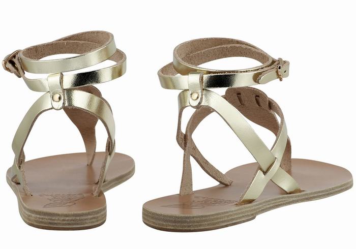 Women Ancient Greek Sandals Estia Leather Ankle Strap Sandals Gold White | PVD3326FP