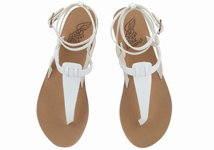 Women Ancient Greek Sandals Estia Leather Ankle Strap Sandals White | OMC1846GF