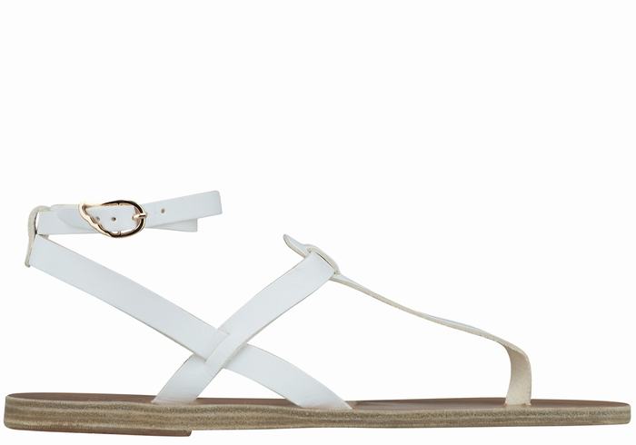 Women Ancient Greek Sandals Estia Leather Ankle Strap Sandals White | OMC1846GF