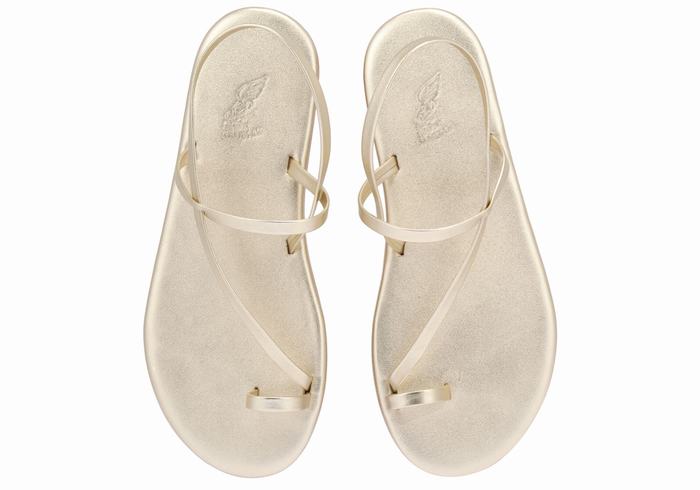 Women Ancient Greek Sandals Euterpe Toe-Post Sandals Gold White | HGK1565SQ