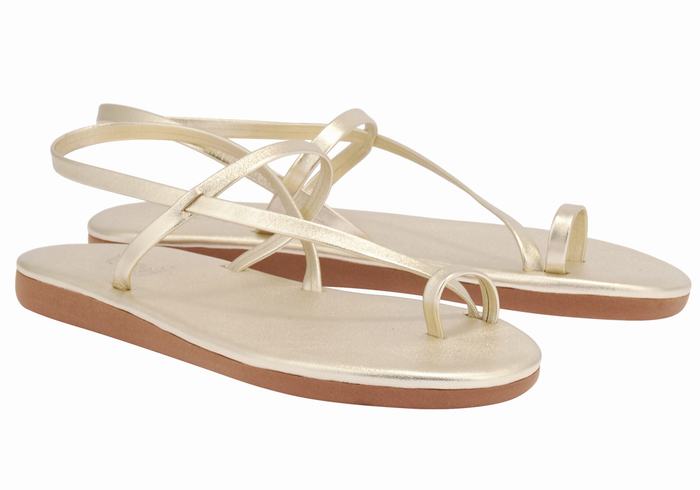 Women Ancient Greek Sandals Euterpe Toe-Post Sandals Gold White | HGK1565SQ