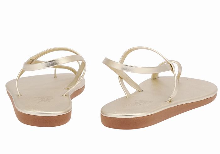 Women Ancient Greek Sandals Euterpe Toe-Post Sandals Gold White | HGK1565SQ