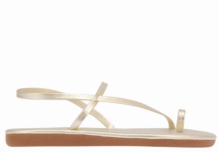 Women Ancient Greek Sandals Euterpe Toe-Post Sandals Gold White | HGK1565SQ