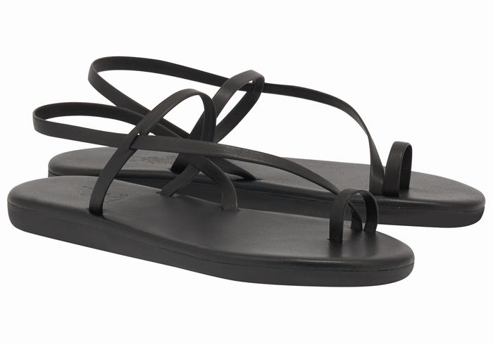 Women Ancient Greek Sandals Euterpe Toe-Post Sandals Black | STK6479NT