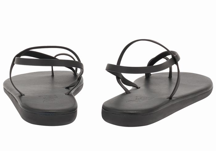 Women Ancient Greek Sandals Euterpe Toe-Post Sandals Black | STK6479NT