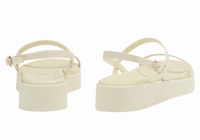 Women Ancient Greek Sandals Evriali Leather Platform Sandals White | UVY8073HM