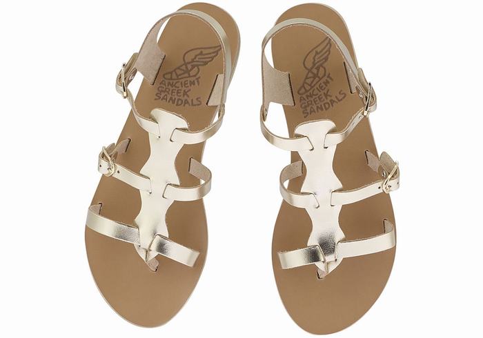 Women Ancient Greek Sandals Grace Kelly Leather Casual Sandals Gold White | RRN5611OV