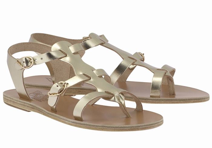 Women Ancient Greek Sandals Grace Kelly Leather Casual Sandals Gold White | RRN5611OV