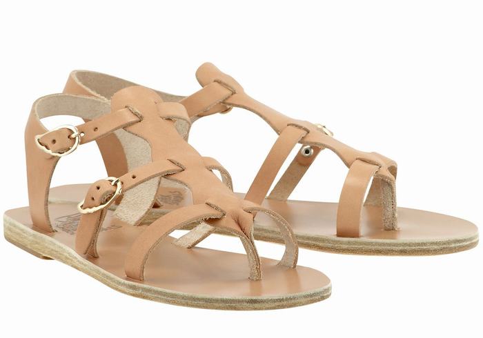 Women Ancient Greek Sandals Grace Kelly Leather Casual Sandals Beige | LHH217BZ