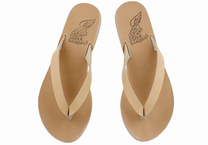 Women Ancient Greek Sandals Hera Leather Flip Flops Beige | QLB3060HN