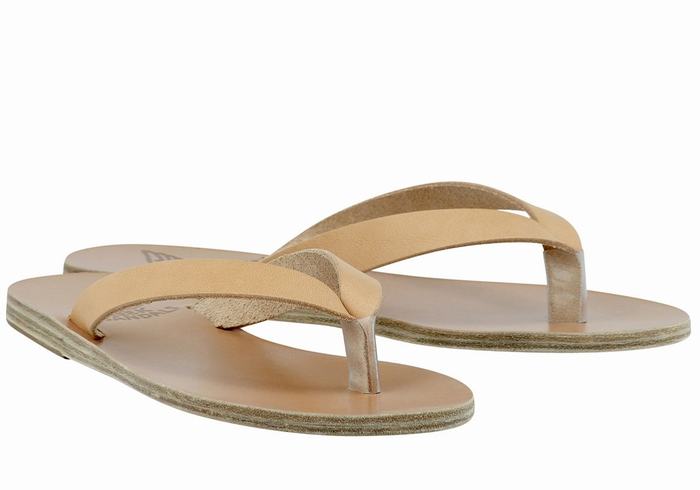 Women Ancient Greek Sandals Hera Leather Flip Flops Beige | QLB3060HN