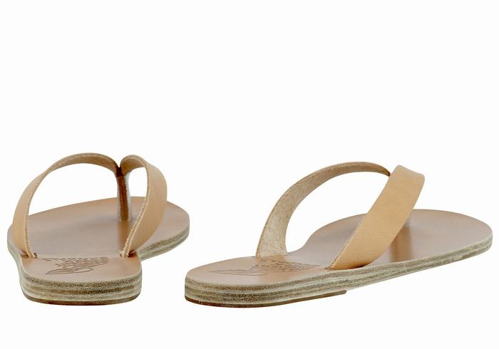 Women Ancient Greek Sandals Hera Leather Flip Flops Beige | QLB3060HN