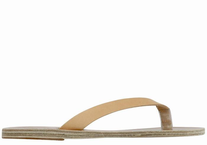 Women Ancient Greek Sandals Hera Leather Flip Flops Beige | QLB3060HN