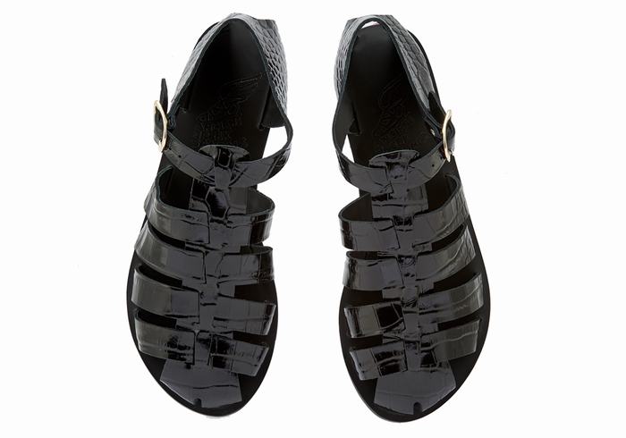 Women Ancient Greek Sandals Homeria Fisherman Sandals Black | NFL9883TT