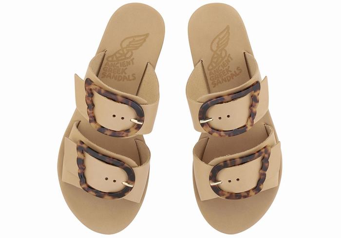 Women Ancient Greek Sandals Iaso Slide Sandals Beige | IBQ1486CV