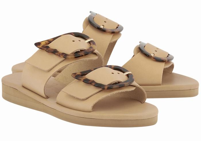 Women Ancient Greek Sandals Iaso Slide Sandals Beige | IBQ1486CV