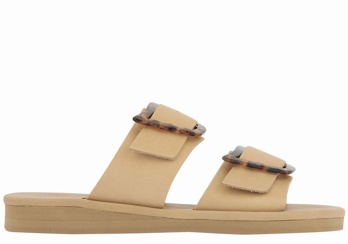 Women Ancient Greek Sandals Iaso Slide Sandals Beige | IBQ1486CV