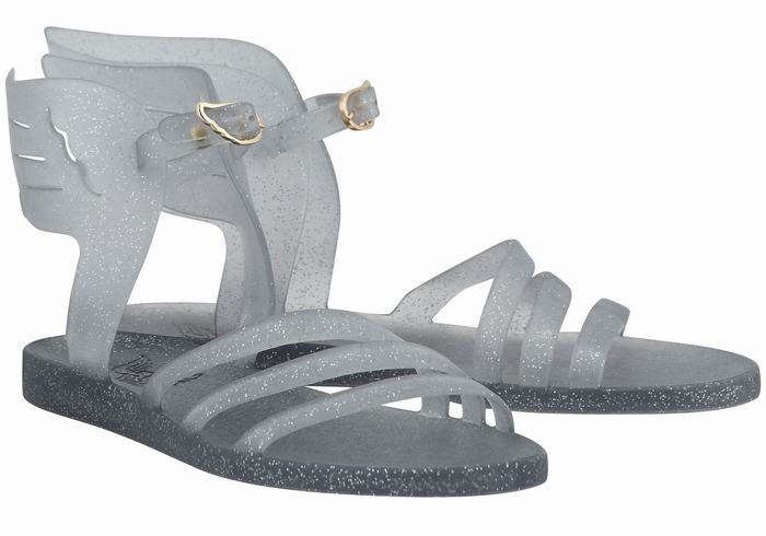 Women Ancient Greek Sandals Ikaria Ankle Strap Sandals Grey Silver | VVJ5819OR