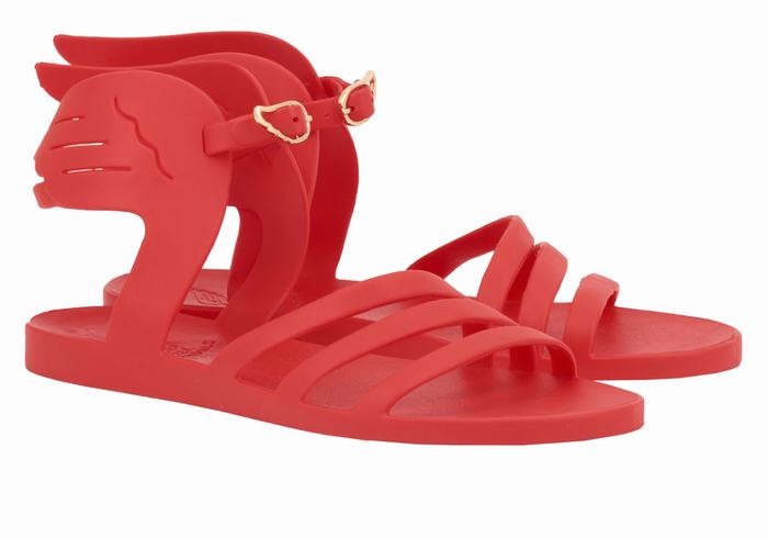 Women Ancient Greek Sandals Ikaria Ankle Strap Sandals Red | XLT4990LE