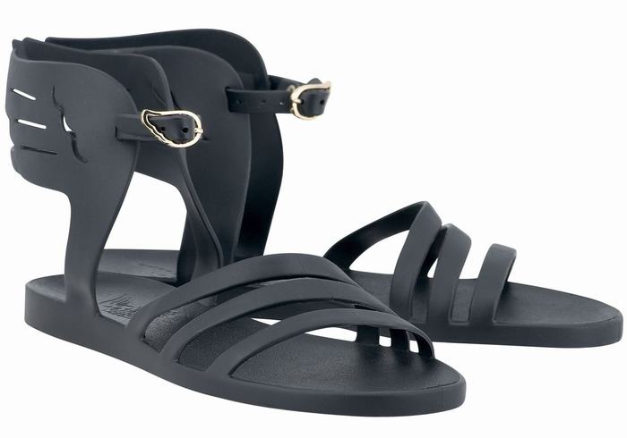 Women Ancient Greek Sandals Ikaria Ankle Strap Sandals Black | KUG2174KY