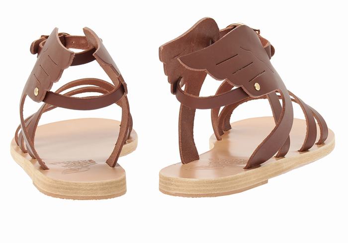 Women Ancient Greek Sandals Ikaria Leather Ankle Strap Sandals Coffee | AAW314CB