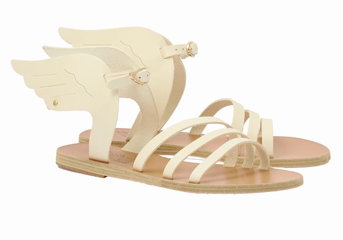 Women Ancient Greek Sandals Ikaria Leather Ankle Strap Sandals White | VKI2974OB