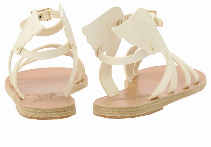 Women Ancient Greek Sandals Ikaria Leather Ankle Strap Sandals White | VKI2974OB