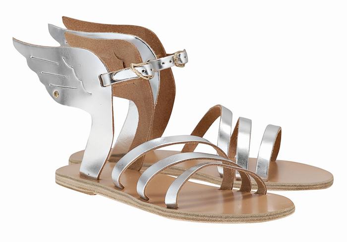 Women Ancient Greek Sandals Ikaria Leather Ankle Strap Sandals Silver | TXG7694DX