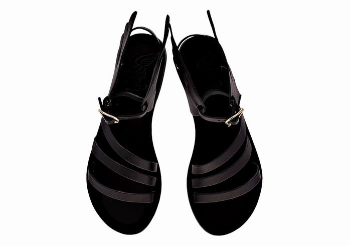 Women Ancient Greek Sandals Ikaria Leather Ankle Strap Sandals Black | DVX7786ZP