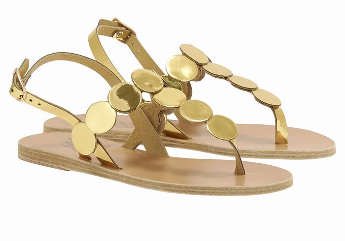 Women Ancient Greek Sandals Ilios Flip Flop Leather Back-Strap Sandals Gold | CZP3448DP