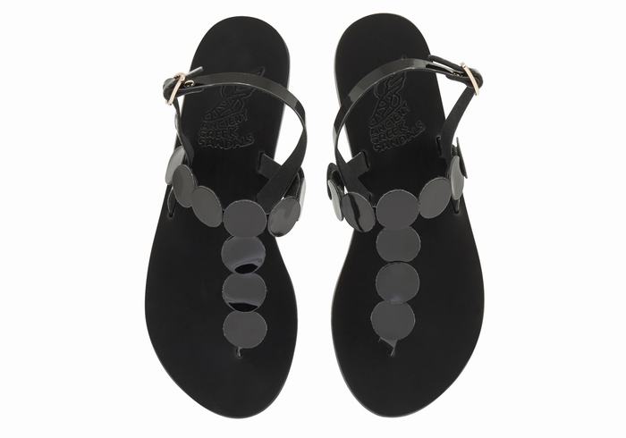 Women Ancient Greek Sandals Ilios Flip Flop Leather Back-Strap Sandals Black | FFE9153WQ