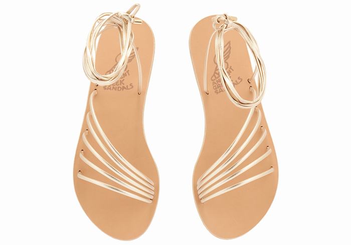 Women Ancient Greek Sandals Ipoliti Gladiator Sandals Gold White | RNC6819UE