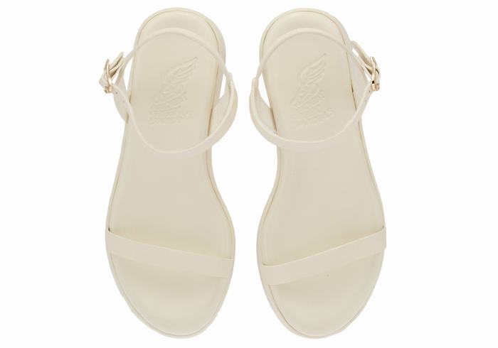 Women Ancient Greek Sandals Irida Leather Platform Sandals White | MSQ1625IT