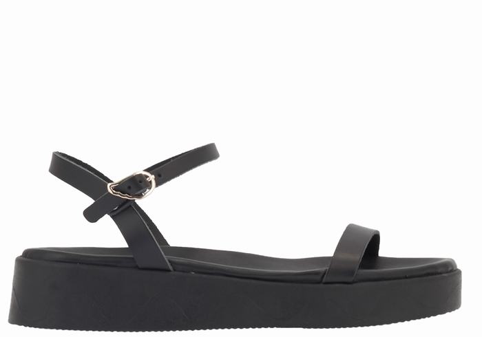 Women Ancient Greek Sandals Irida Leather Platform Sandals Black | EKI857FL