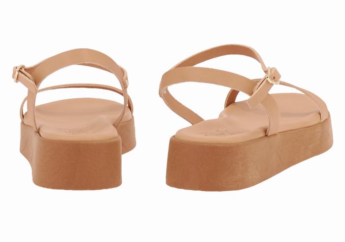 Women Ancient Greek Sandals Irida Leather Platform Sandals Beige | ZKT9327JG