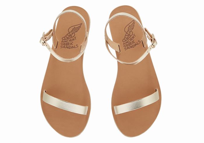 Women Ancient Greek Sandals Irida Leather Back-Strap Sandals Gold White | GYX7339XS