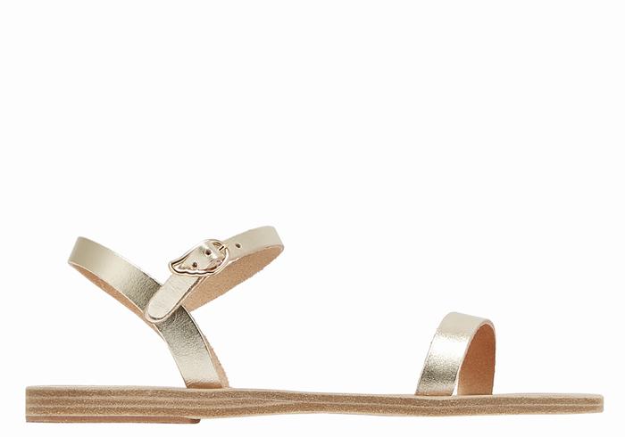 Women Ancient Greek Sandals Irida Leather Back-Strap Sandals Gold White | GYX7339XS