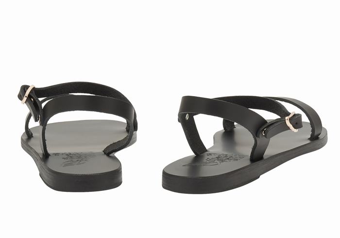 Women Ancient Greek Sandals Irida Leather Back-Strap Sandals Black | FSP3858DK