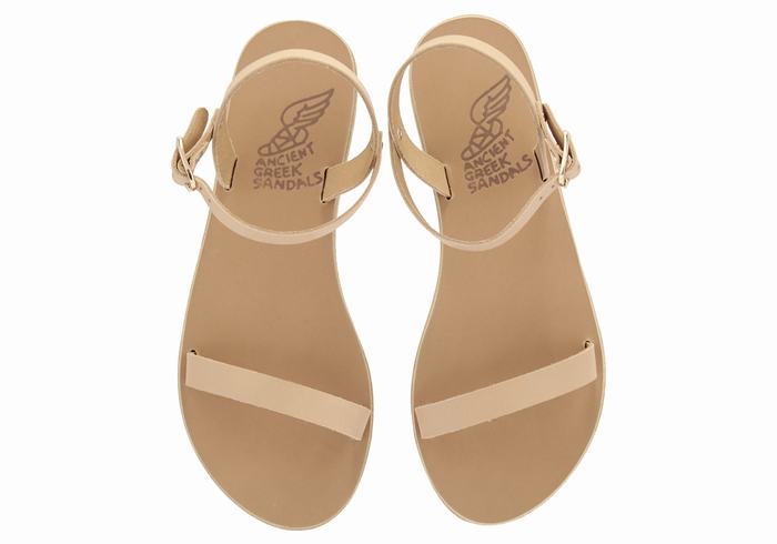 Women Ancient Greek Sandals Irida Leather Back-Strap Sandals Beige | QQO2454BK