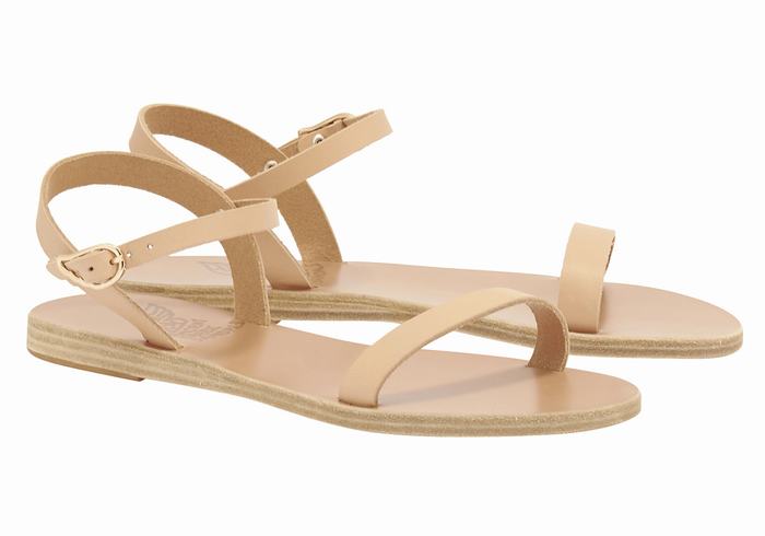 Women Ancient Greek Sandals Irida Leather Back-Strap Sandals Beige | QQO2454BK