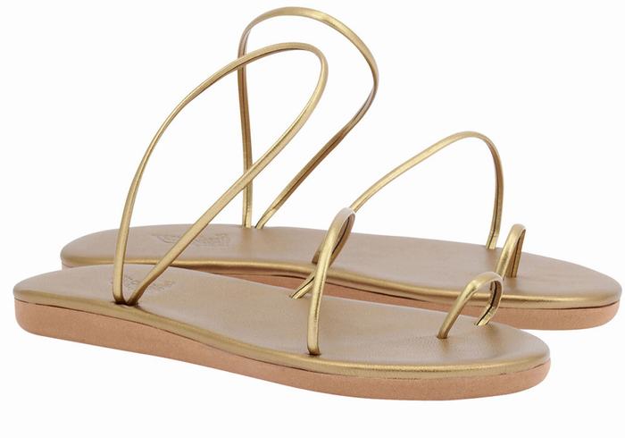 Women Ancient Greek Sandals Kansiz Toe-Post Sandals Gold Brown | VWD2712ZR