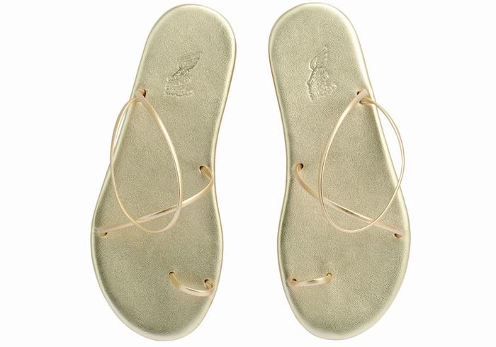 Women Ancient Greek Sandals Kansiz Toe-Post Sandals Gold White | EVS8893UY