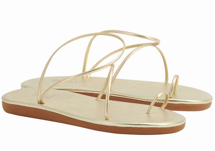 Women Ancient Greek Sandals Kansiz Toe-Post Sandals Gold White | EVS8893UY