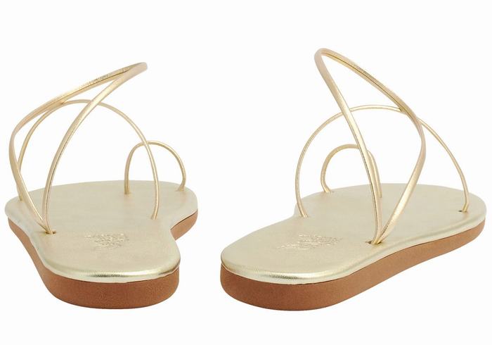 Women Ancient Greek Sandals Kansiz Toe-Post Sandals Gold White | EVS8893UY