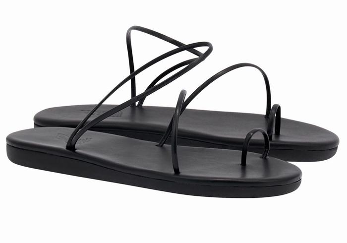 Women Ancient Greek Sandals Kansiz Toe-Post Sandals Black | IKX1370TK