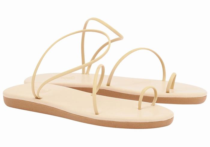 Women Ancient Greek Sandals Kansiz Toe-Post Sandals Beige | EHZ8989YP