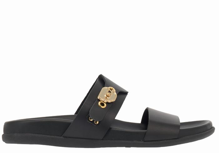 Women Ancient Greek Sandals Latria Slide Sandals Black | RVZ918GO