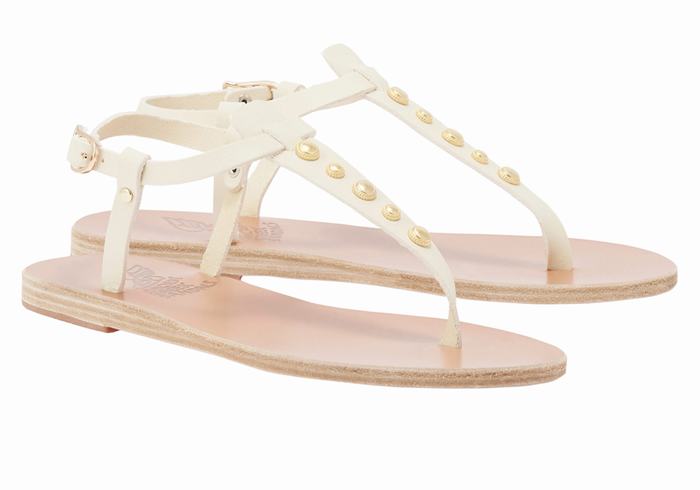 Women Ancient Greek Sandals Lito Bee Back-Strap Sandals White | FCR7468HS